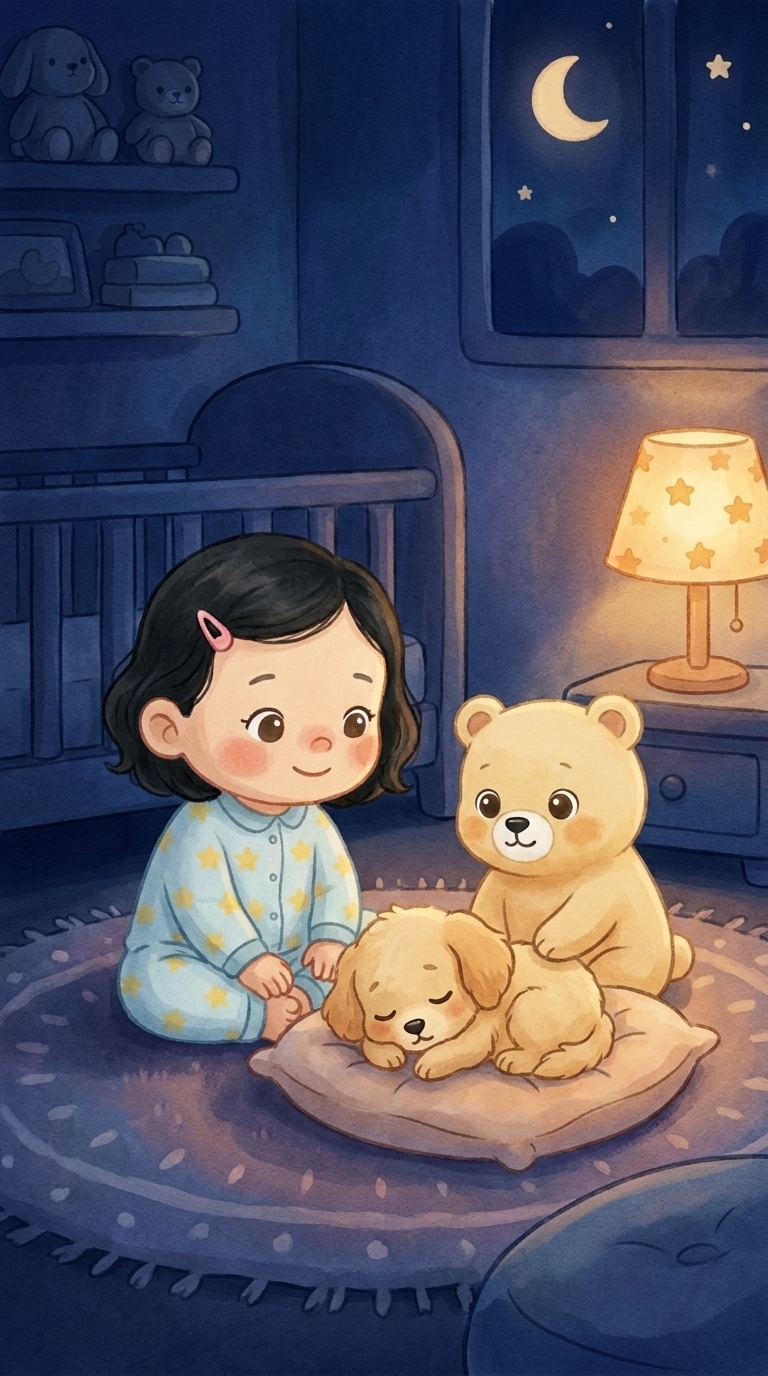 강아지와 노는 여아 버전 동화 장면